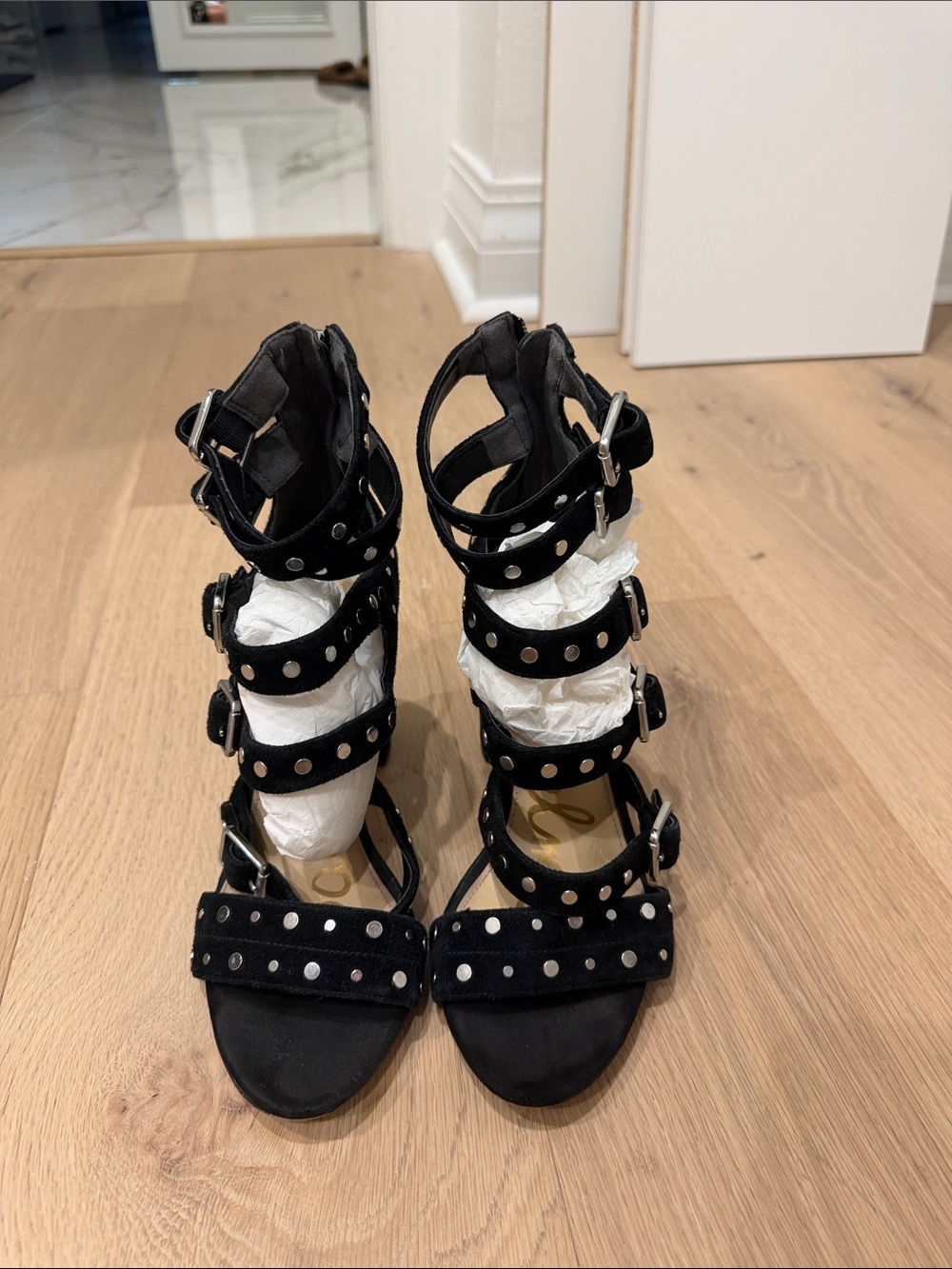 Sam Edelman Black Studded Multi-Strap High Heel Sandals